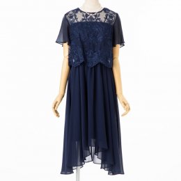 Aimer  【ドレス3点セット】エメ　刺繍シフォン袖付きドレスセット　ネイビー/S-M