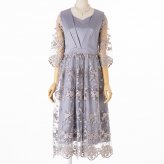 Select Shop  チュールフラワー刺繍ドレス　グレージュ/L