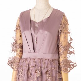 Select Shop  チュールフラワー刺繍ドレス　スモーキーピンク/L