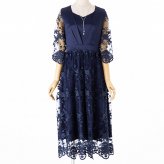 Select Shop  チュールフラワー刺繍ドレス　ネイビー/3L