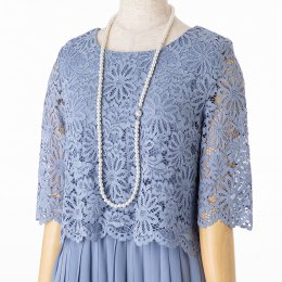 Select Shop  レースレイヤードプリーツドレス　ブルーグレー/L