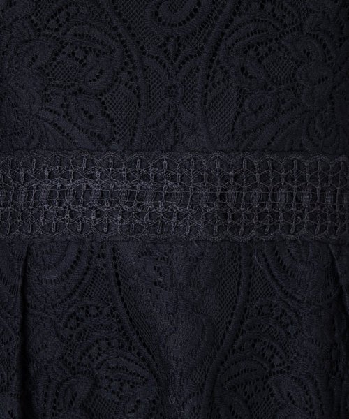Select Shop  スタンドカラーパネル刺繍レースドレス　ブラック/S-M