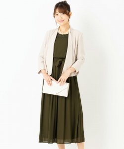Select Shop  【ドレス3点セット】レースリボン切替ロングドレス　カーキ/M