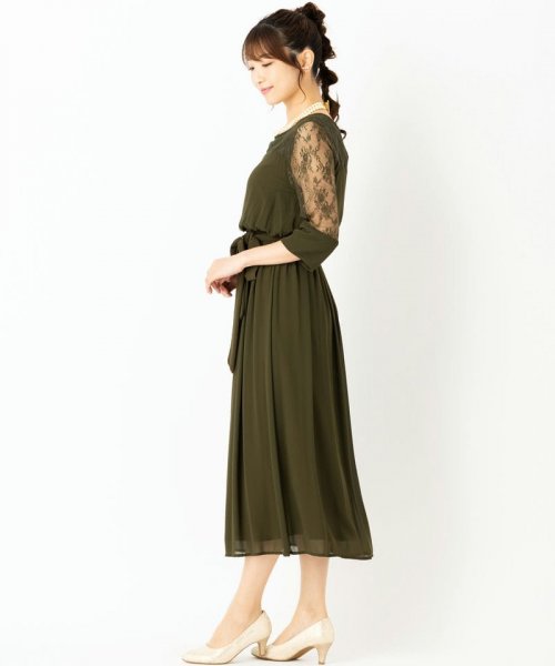 Select Shop  【ドレス3点セット】レースリボン切替ロングドレス　カーキ/M