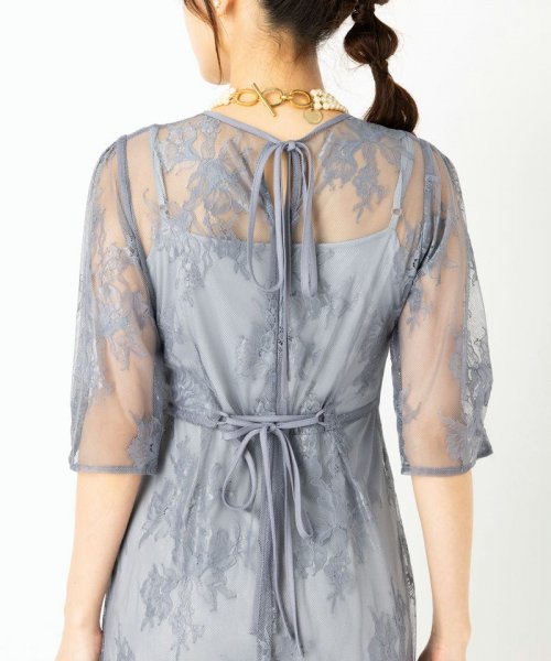 Select Shop  【ドレス3点セット】バックダブルリボンレースドレス　ブルーグレー/M