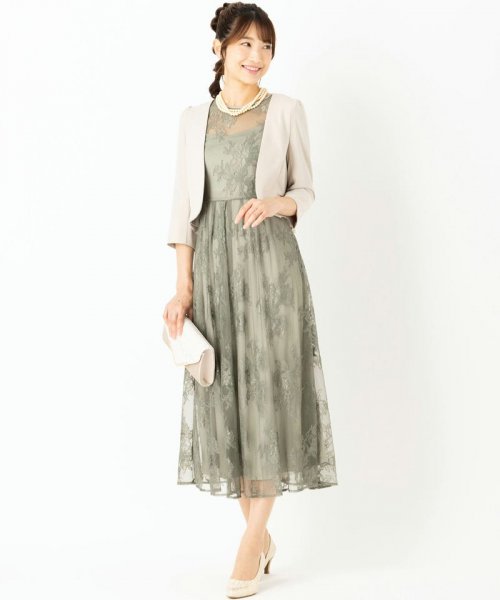 Select Shop  【ドレス3点セット】バックダブルリボンレースドレス　ライトカーキ/M