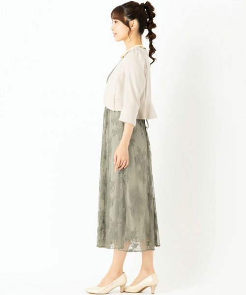 Select Shop  【ドレス3点セット】バックダブルリボンレースドレス　ライトカーキ/M