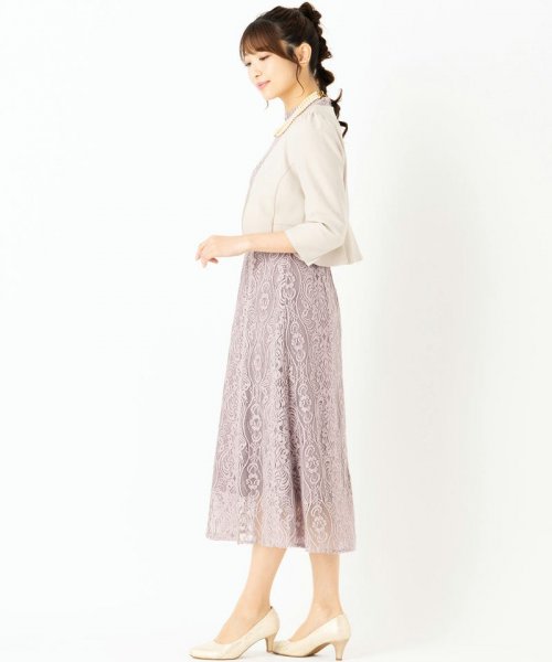 Select Shop  【ドレス3点セット】スタンドカラーパネル刺繍レースドレス　モーブ/S-M