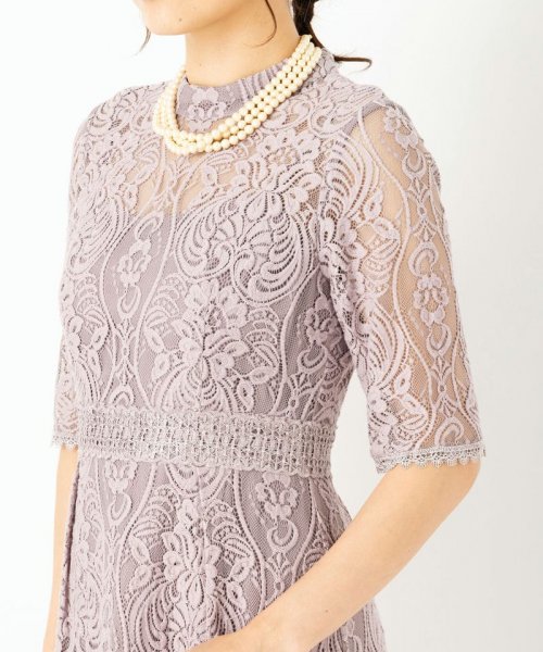 Select Shop  【ドレス3点セット】スタンドカラーパネル刺繍レースドレス　モーブ/S-M