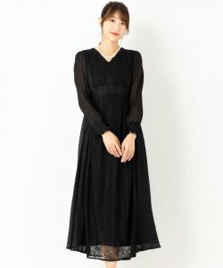 Select Shop  楊柳シフォン×レースドレス　ブラック/M