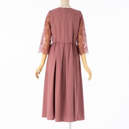 Select Shop  【ドレス3点セット】ウエストリボンミモレドレス　モーブピンク/M-L