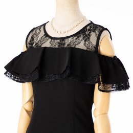 Select Shop  オフショルラメレースドレス　ブラック/M