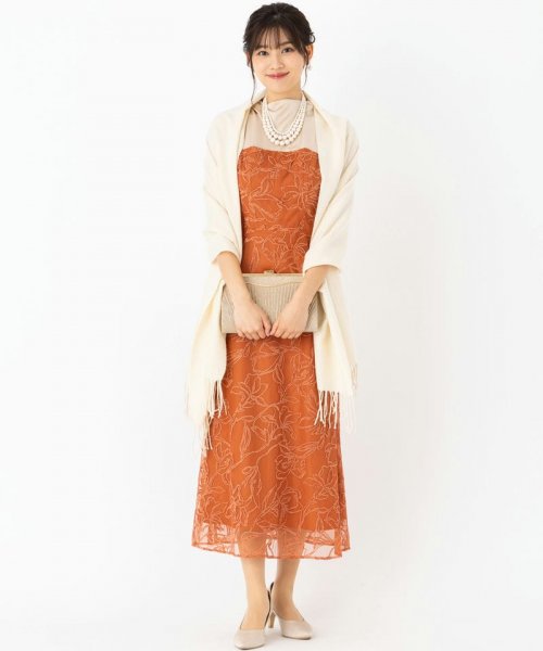 LAGUNAMOON  ラグナムーン　LADYモール刺繍ドッキングドレス　オレンジ/M