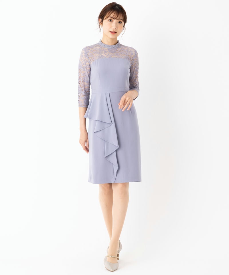 【美品】ウィルセレクション　美麗ドレープ　ペプラム　バックレースデザインドレス