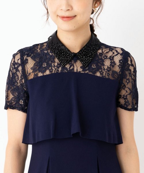 GRACE CONTINENTAL  グレースコンチネンタル　オーガン刺繍襟ドレス　ネイビー/M-L