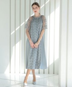 Select Shop  Aライン刺繍ドレス　ブルーグレー/S