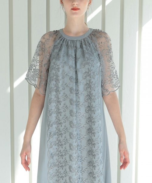 Select Shop  Aライン刺繍ドレス　ブルーグレー/S