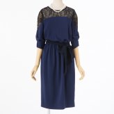 Select Shop  袖リボンストレートラインドレス ネイビー/M-L