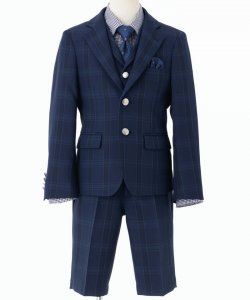 Select Shop  【キッズスーツ6点SET】タータンチェックーラードジャケット&ショートパンツ　ブルー/120