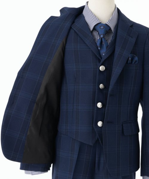 Select Shop  【キッズスーツ6点SET】タータンチェックーラードジャケット&ショートパンツ　ブルー/110