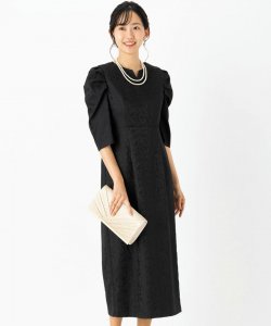 Select Shop  【ドレス2点セット】ジャガードパフスリーブドレス　ブラック/M