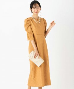 Select Shop  【ドレス2点セット】ジャガードパフスリーブドレス　オレンジ/M