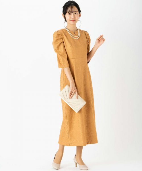 Select Shop  【ドレス2点セット】ジャガードパフスリーブドレス　オレンジ/M