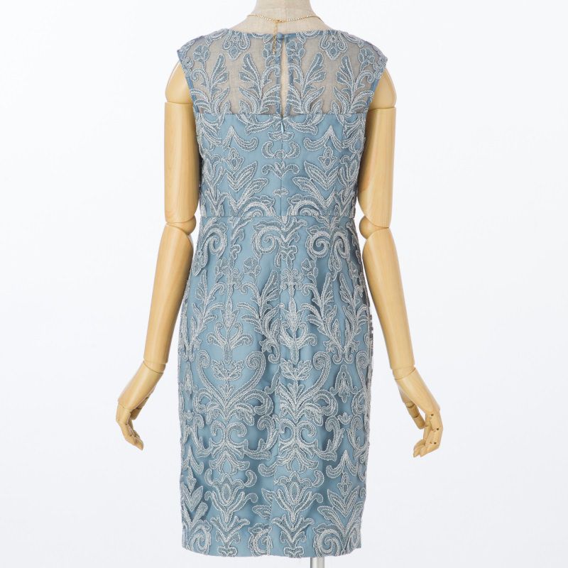 グレースコンチネンタル　ラメコード刺繍ドレス　ブルー/S-M